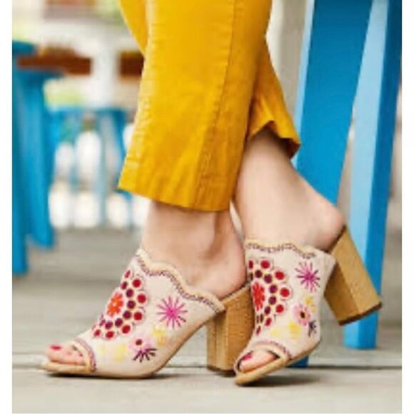 Sam Edelman Olive Embroidered Boho Slide Heels 8 Party Floral - Picture 1 of 8